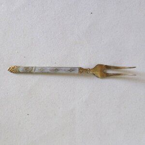 VINTAGE 4” HESTENES NORWAY STERLING SILVER ENAMEL GOLD PLATED APPETIZER FORK